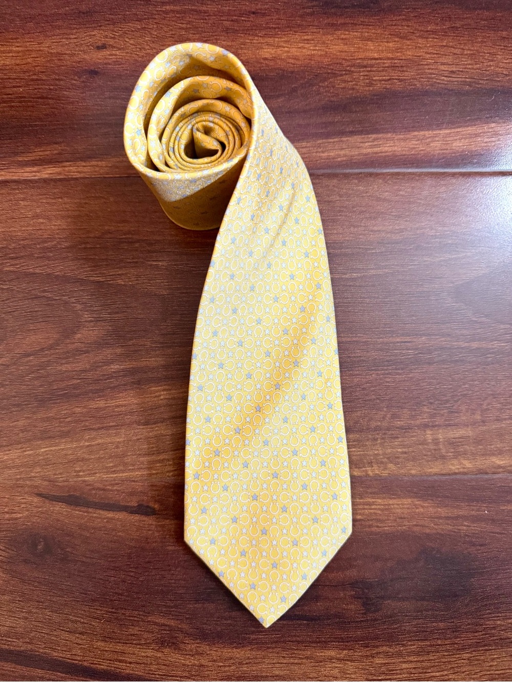 Salvatore Ferragamo Yellow Silk Geometric Tie Made in Italy